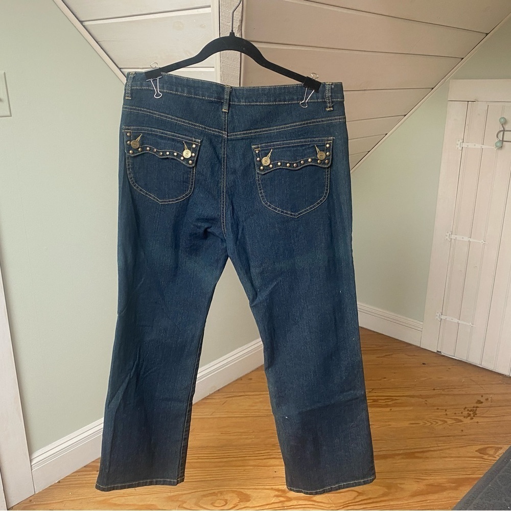Bill Blass Vintage Stretch Bootcut Jeans Embellished Riveted Pockets Blue 14P - Picture 7 of 11